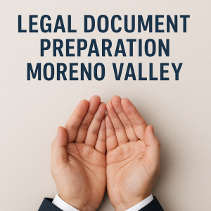 Hands open beneath the text “Legal Document Preparation Moreno Valley,” symbolizing professional and trustworthy document services